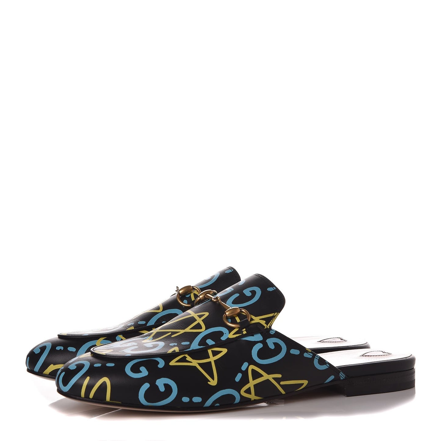 Calfskin GucciGhost Print Womens Princetown Slippers 39.5 Black New Acquamarine
