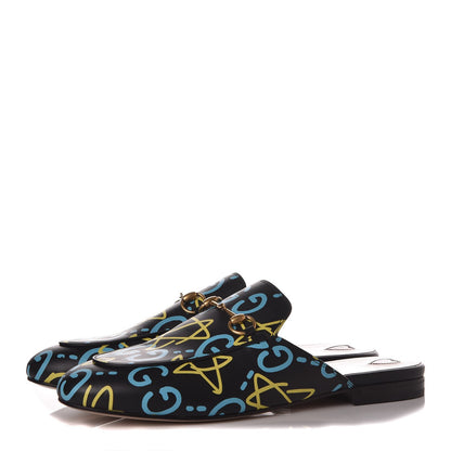 Gucci Calfskin GucciGhost Print Womens Princetown Slippers 39.5 Black New Acquamarine 3 of 8