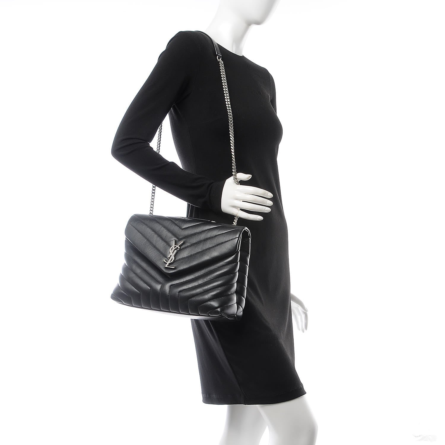 Saint Laurent Calfskin Y Quilted Monogram Medium Loulou Chain Satchel Black 2 of 12