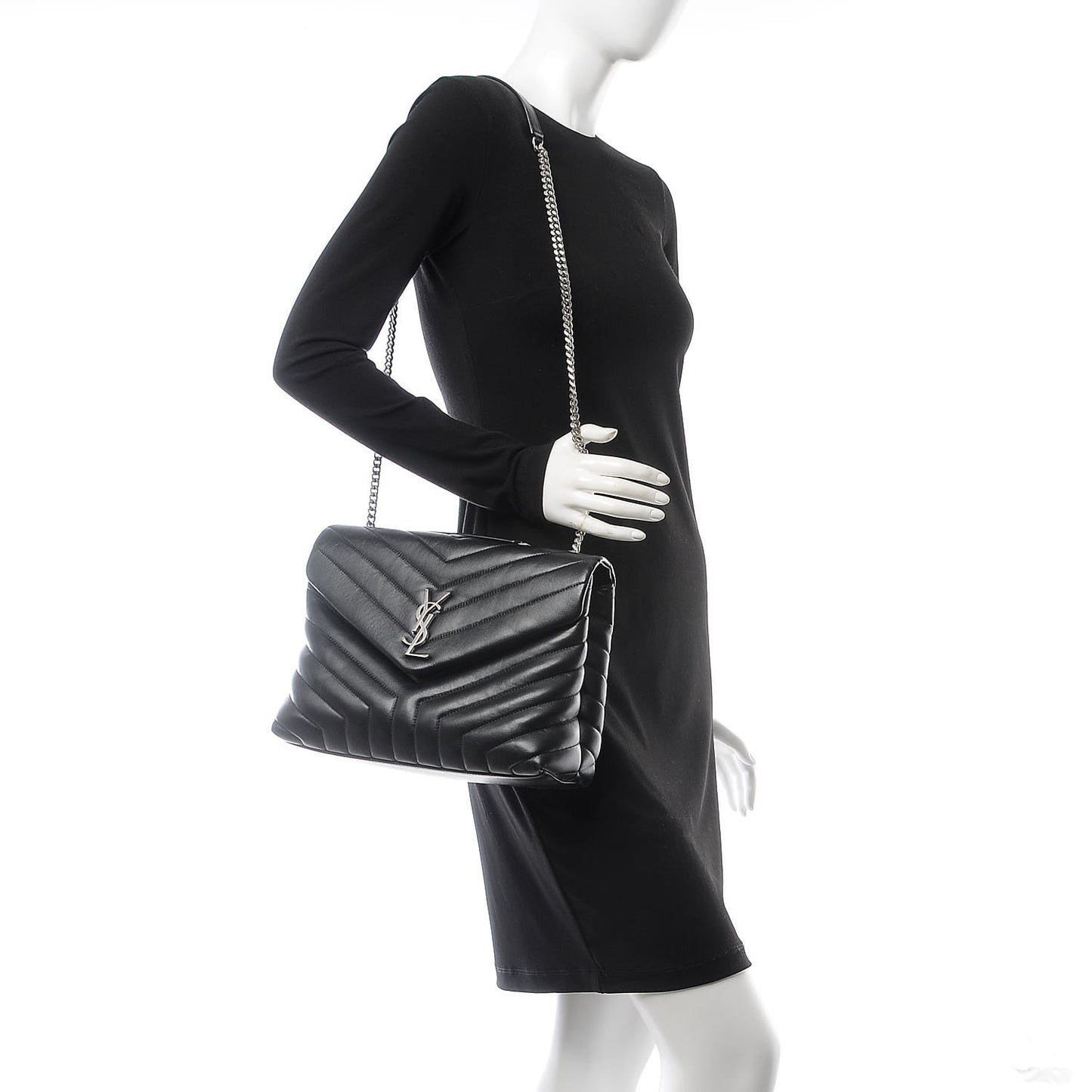 Calfskin Y Quilted Monogram Medium Loulou Chain Satchel Black