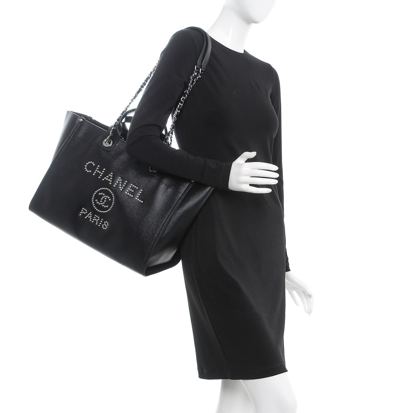 Caviar Medium Studded Deauville Tote Black