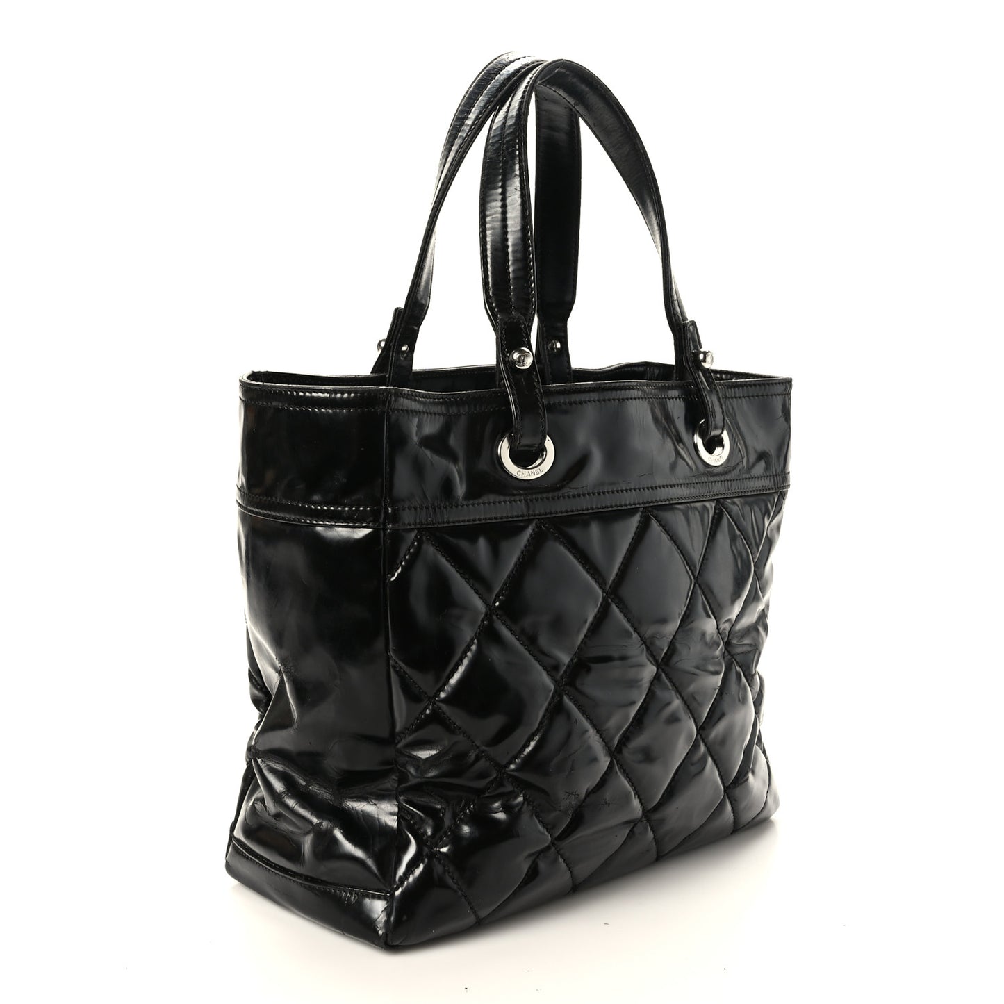 Vinyl Quilted Large Paris Biarritz Tote Black