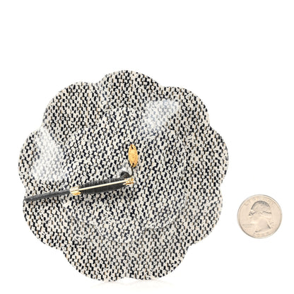 Chanel Patent Tweed Print Camellia Pin Brooch Grey 2 of 4