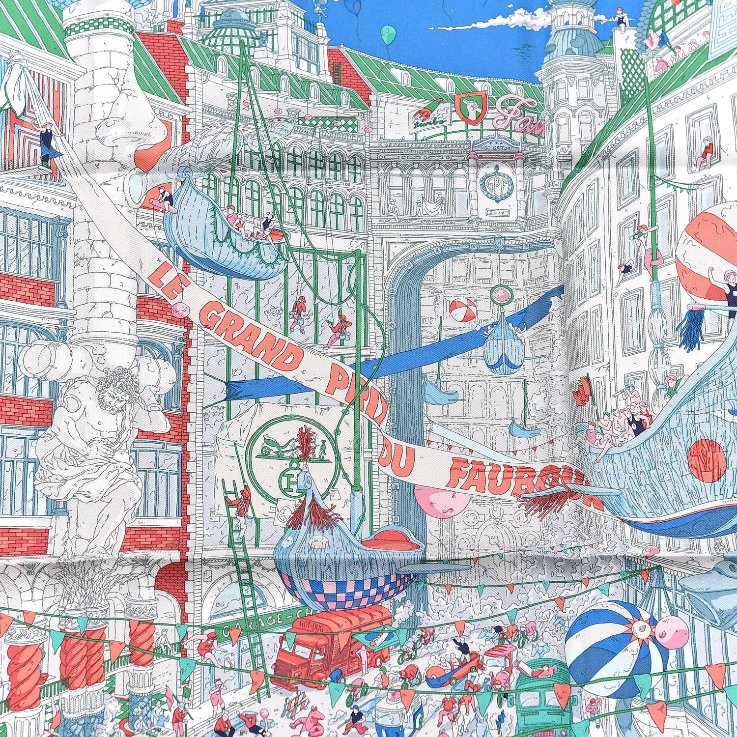 Hermes Silk Le Grand Prix du Faubourg Scarf 90 Bleu Rose Menthol 6 of 7