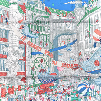 Hermes Silk Le Grand Prix du Faubourg Scarf 90 Bleu Rose Menthol 6 of 7