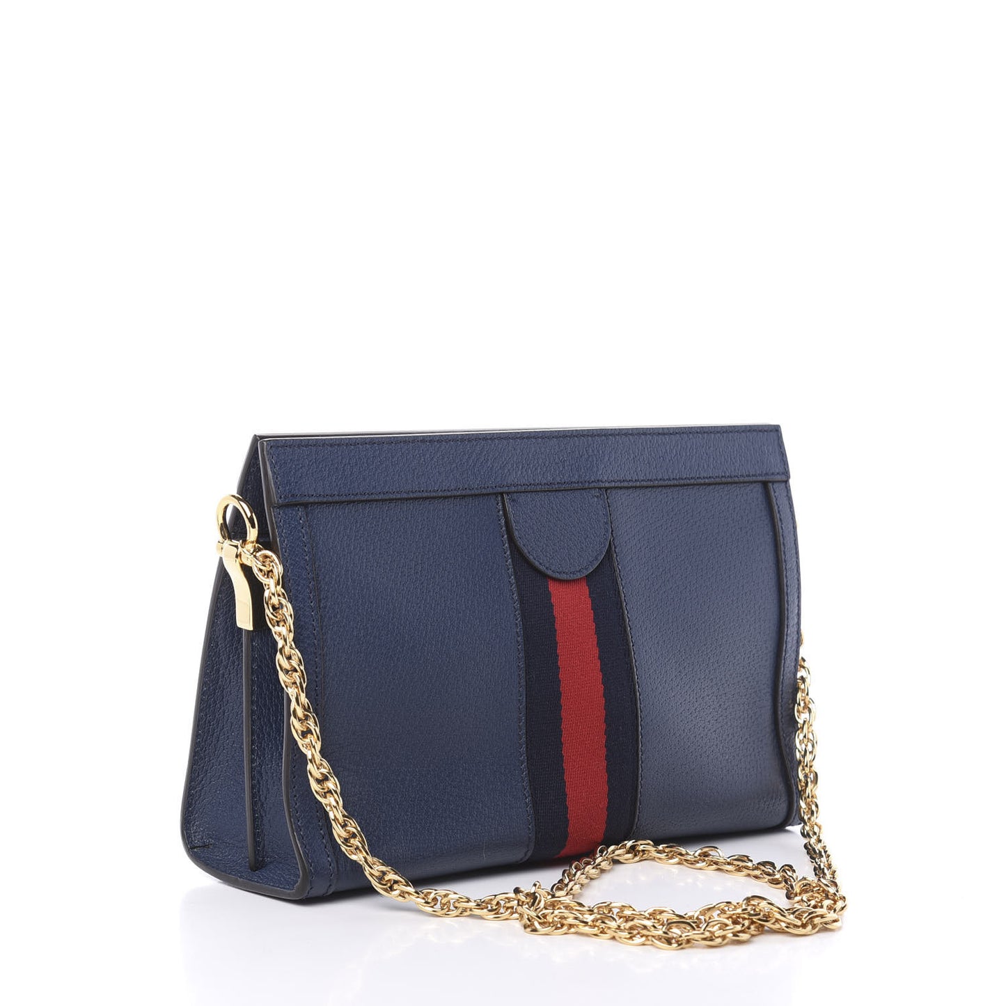 Textured Calfskin Web Small Ophidia Chain Shoulder Bag Blue Agata
