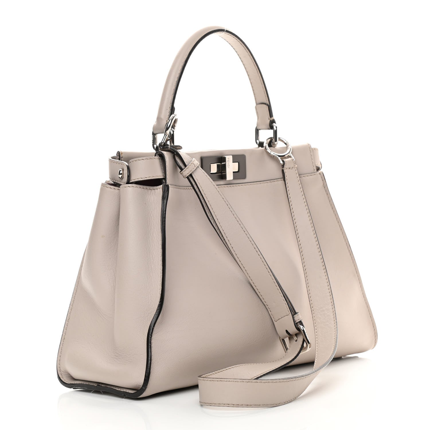 Fendi Vitello Seta Shiny Nappa Medium Peekaboo Iconic Satchel Grigio Polvere Bordeaux 3 of 15