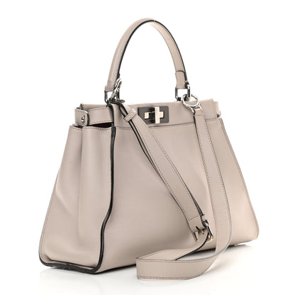 Fendi Vitello Seta Shiny Nappa Medium Peekaboo Iconic Satchel Grigio Polvere Bordeaux 3 of 15