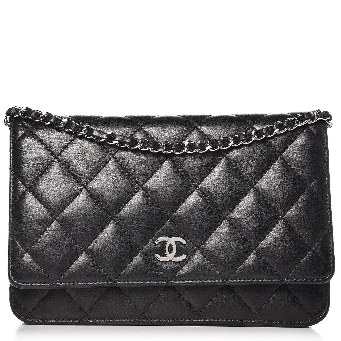 Lambskin Quilted Wallet On Chain WOC Black