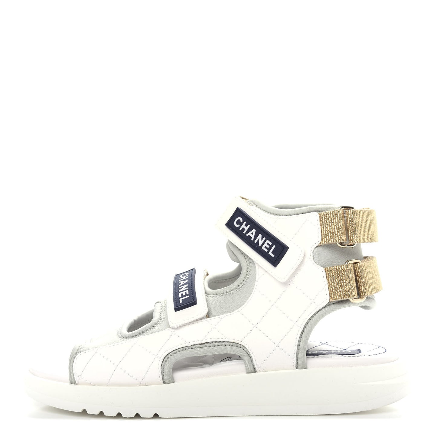 Goatskin Fabric Gladiator Sandals 37 White Light Grey Navy Blue