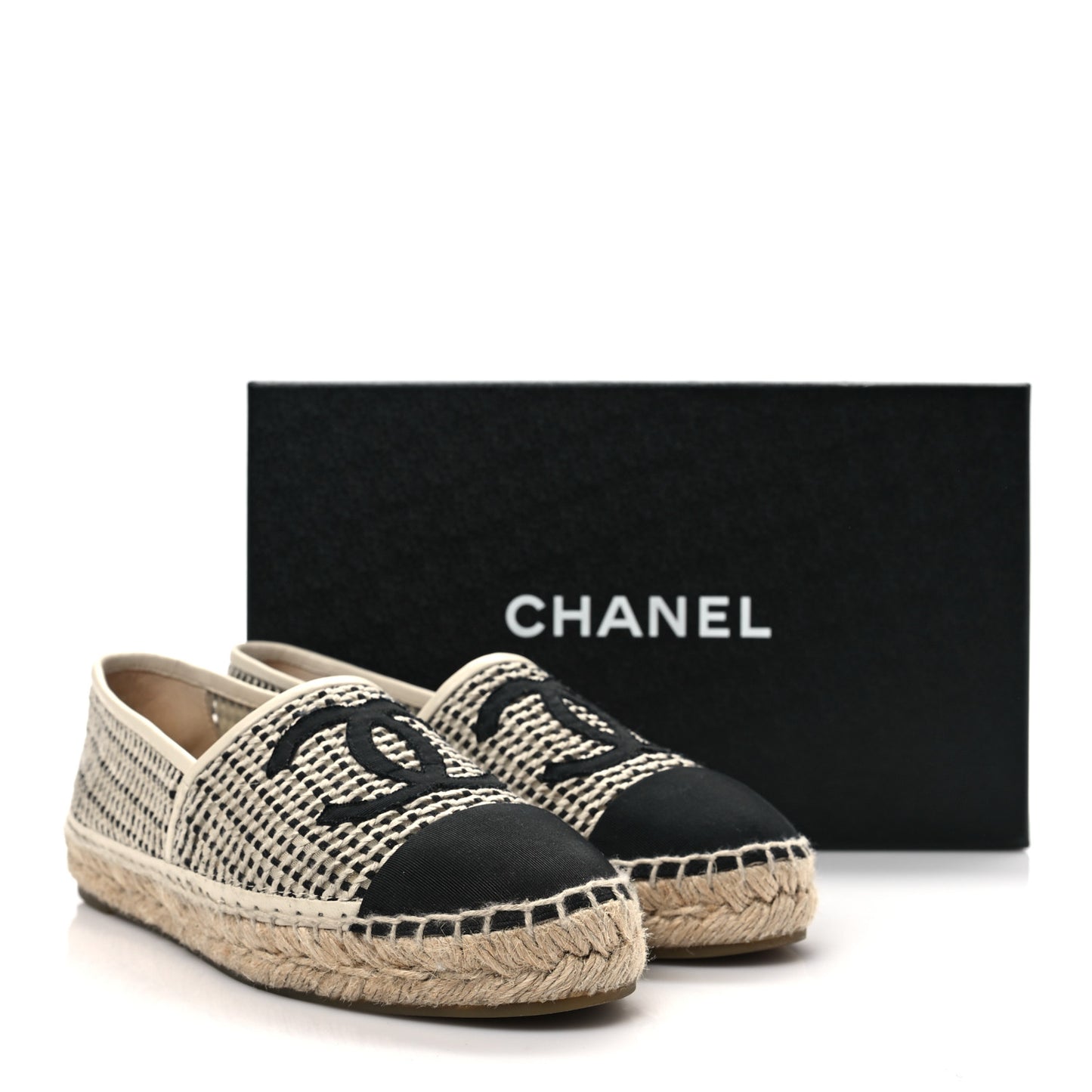 Mesh Grosgrain CC Espadrilles 38 Beige Black