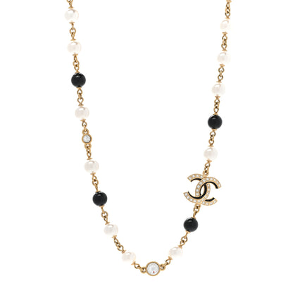 Chanel Pearl Baguette Crystal Enamel CC Short Necklace Gold Black 1 of 7