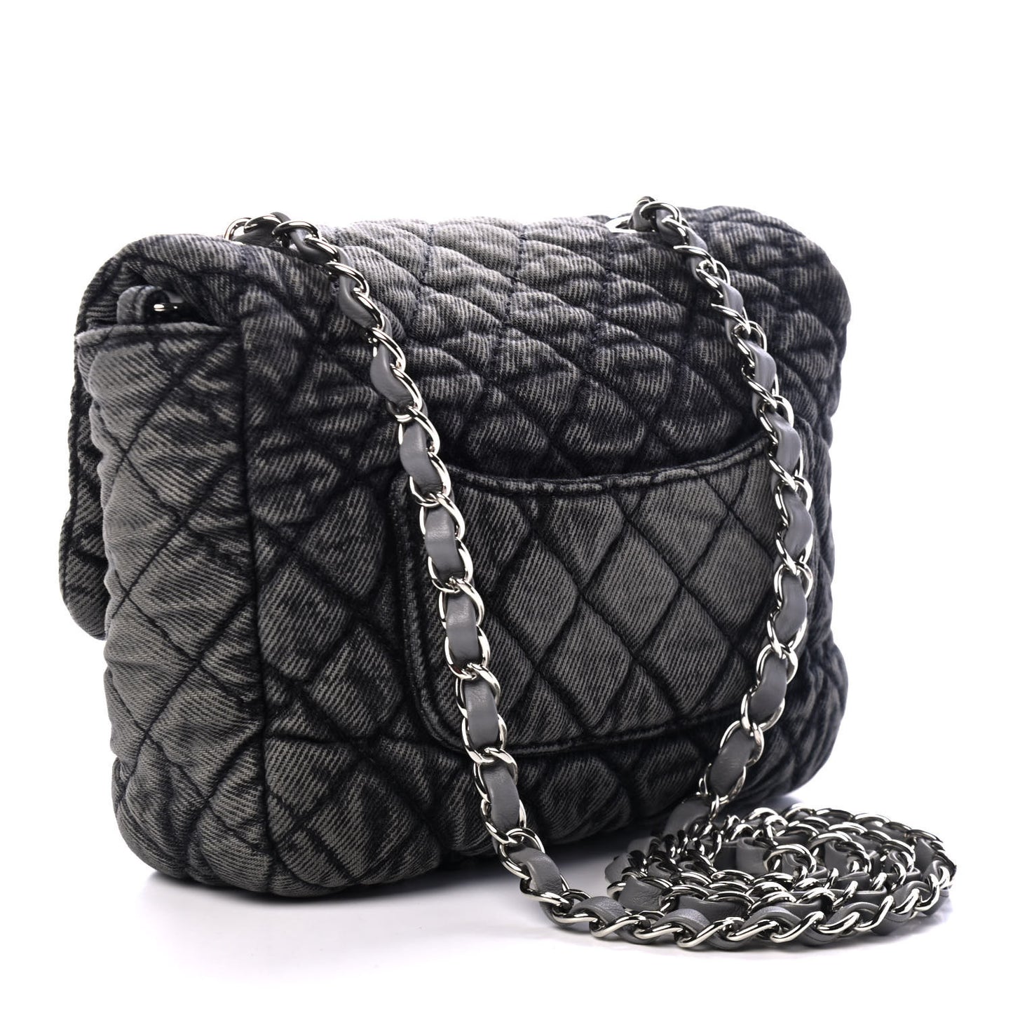 Washed Denim Quilted Small Denimpression Flap Grey Black