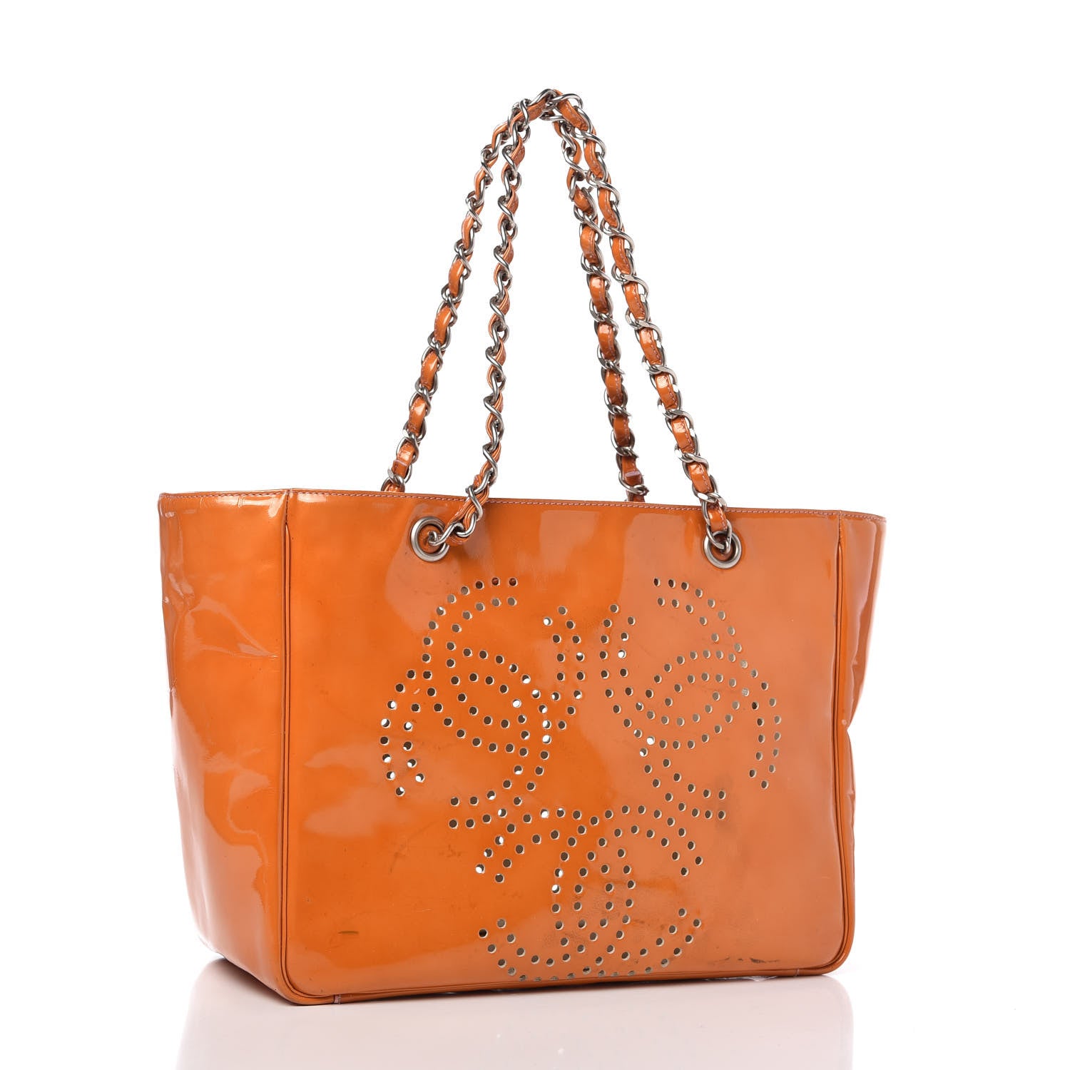 Chanel Patent Perforated CC Shopping Tote Orange 3 of 12