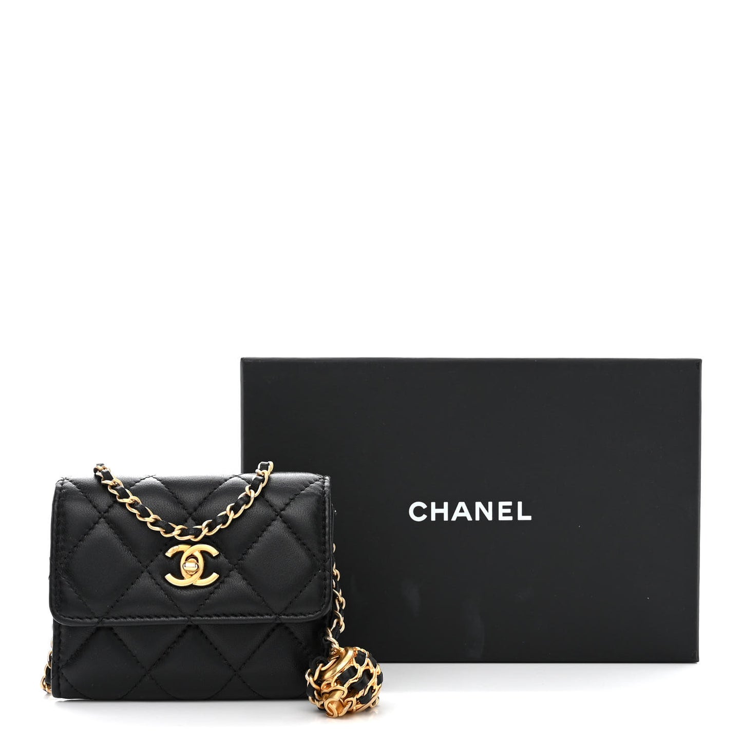 Lambskin Quilted Pearl Crush Clutch With Chain Black