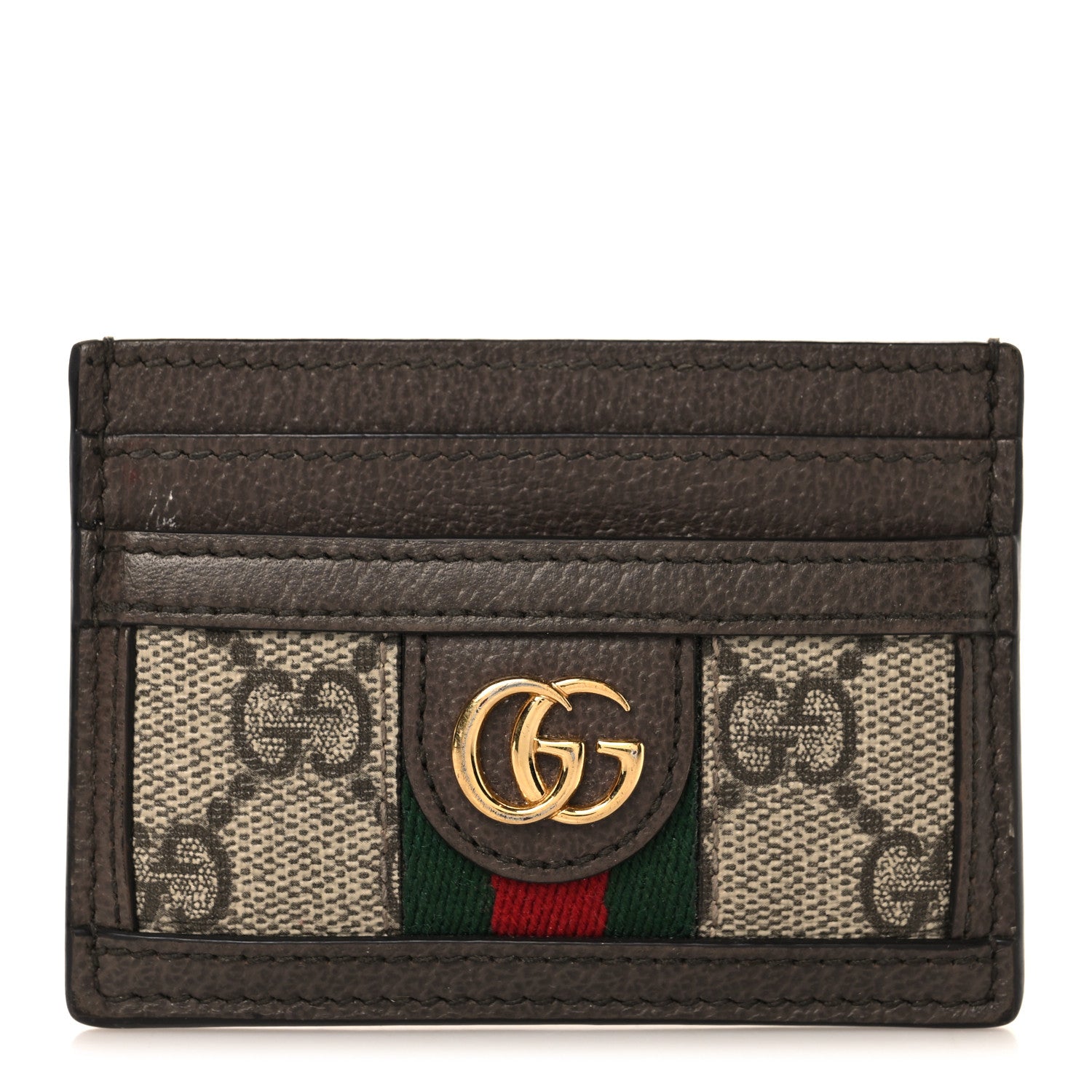 Gucci GG Supreme Monogram Textured Dollar Calfskin Ophidia Card Holder Beige Ebony New Acero 1 of 8