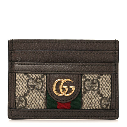 Gucci GG Supreme Monogram Textured Dollar Calfskin Ophidia Card Holder Beige Ebony New Acero 1 of 8