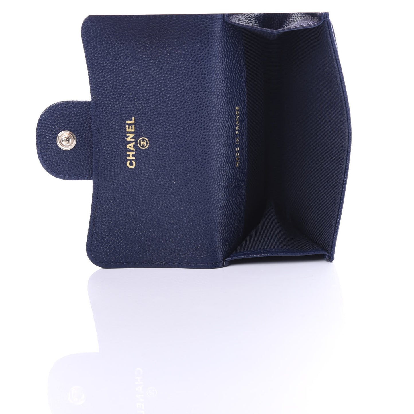 Caviar Quilted Flap Card Holder Wallet Navy Blue