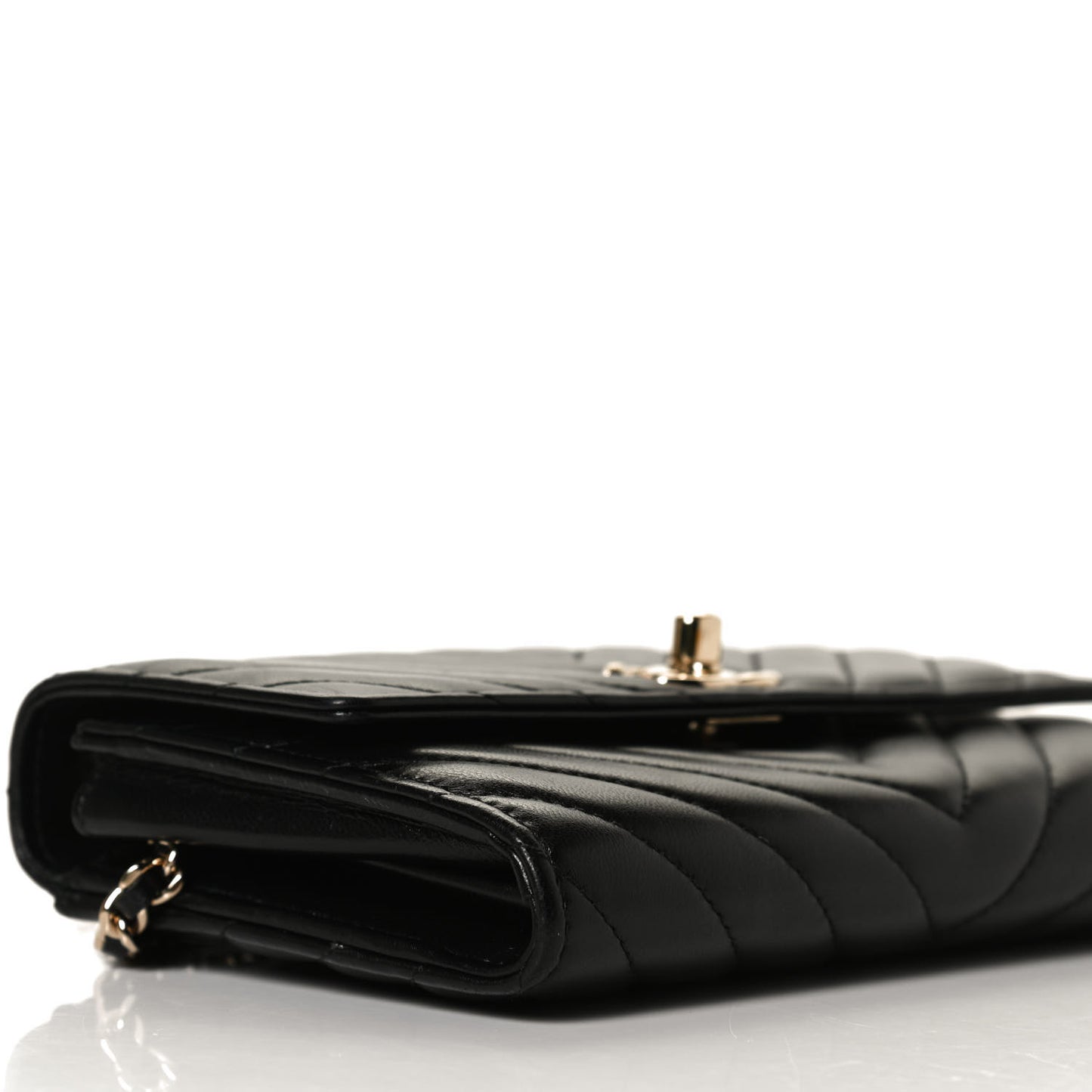 Lambskin Chevron Quilted Trendy CC Wallet On Chain WOC Black