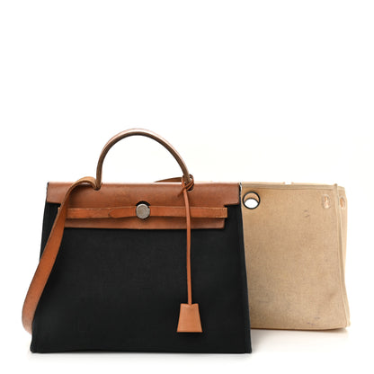 Hermes Toile Vache Calfskin Herbag PM 30 Black Natural 1 of 21