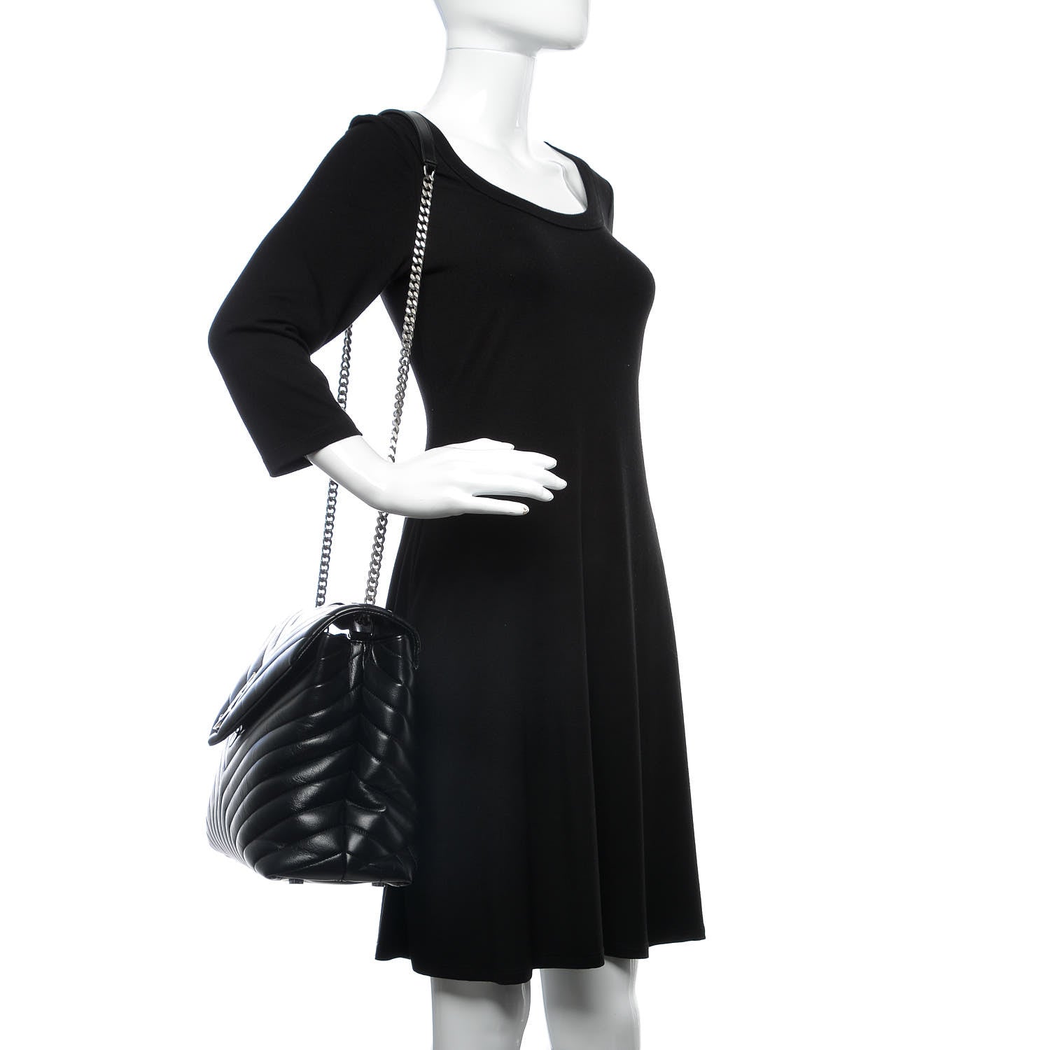 Saint Laurent Calfskin Y Quilted Monogram Large Loulou Chain Satchel Black 2 of 12