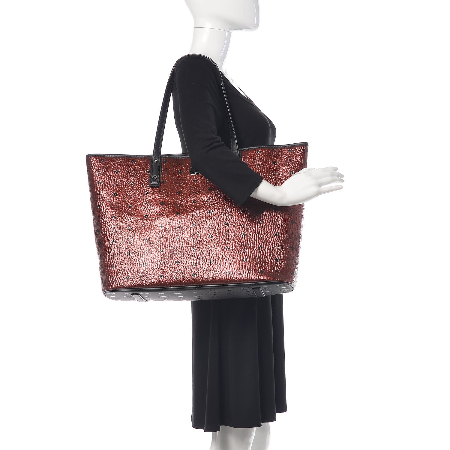 MCM Metallic Visetos Large Anya Shopper Tote Scooter Red 2 of 10