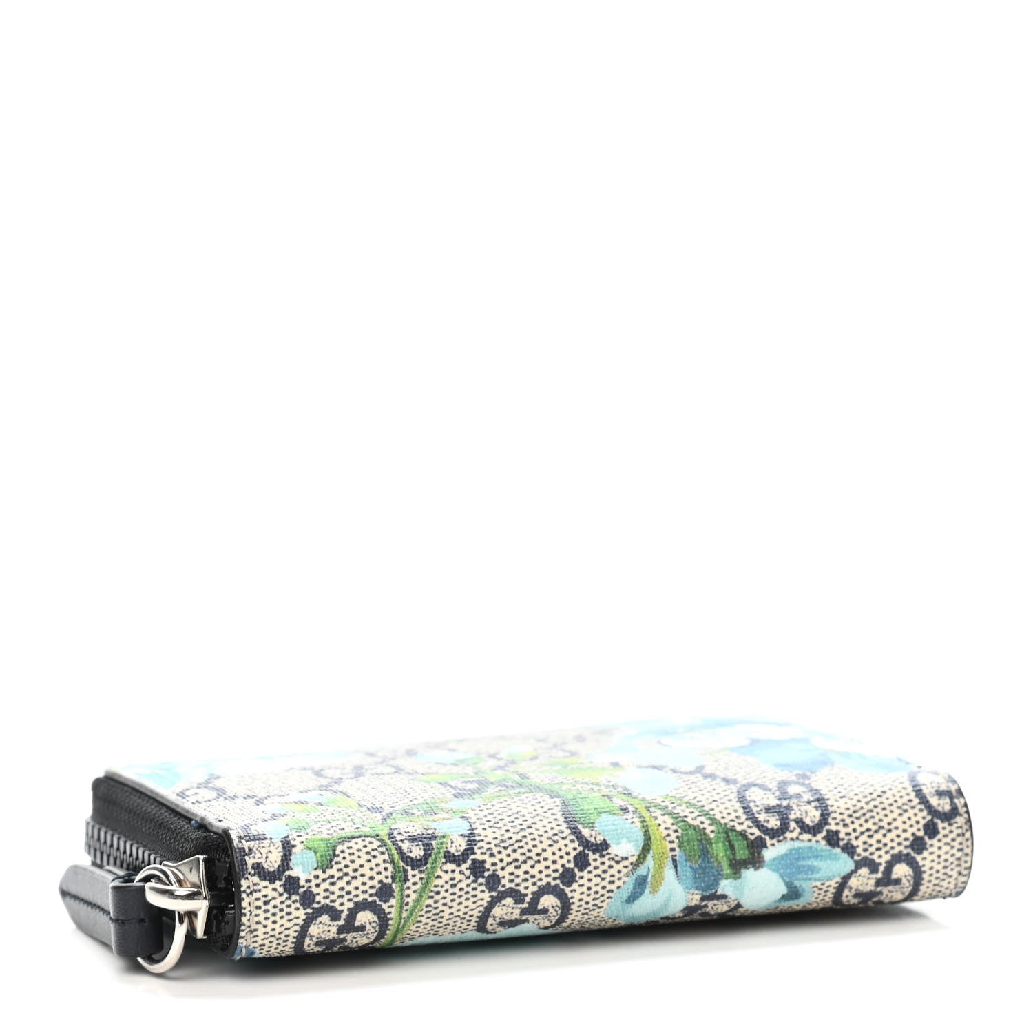 Gucci GG Supreme Monogram Blooms Zip Around Card Case Wallet Beige Blue Navy 3 of 4