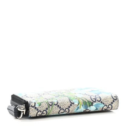 Gucci GG Supreme Monogram Blooms Zip Around Card Case Wallet Beige Blue Navy 3 of 4