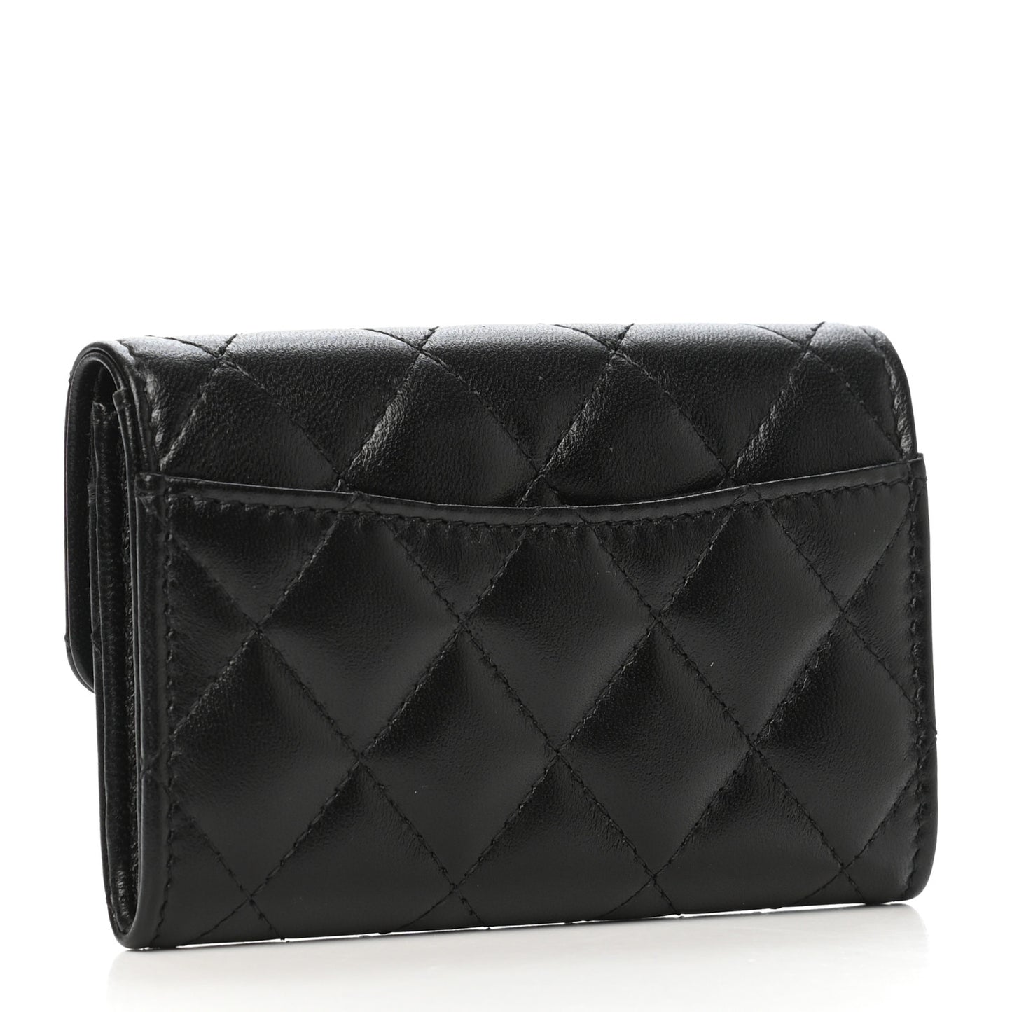 Lambskin Quilted Flap Card Holder Wallet So Black