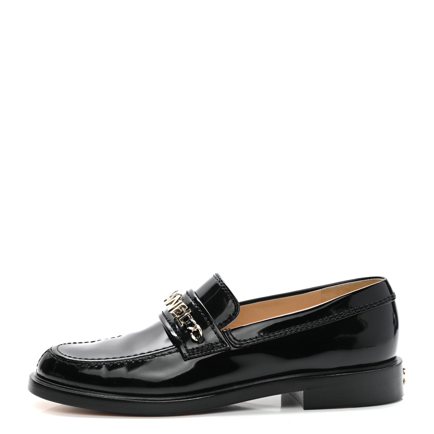 Chanel Shiny Calfskin Logo Loafers 39 Black 1 of 9