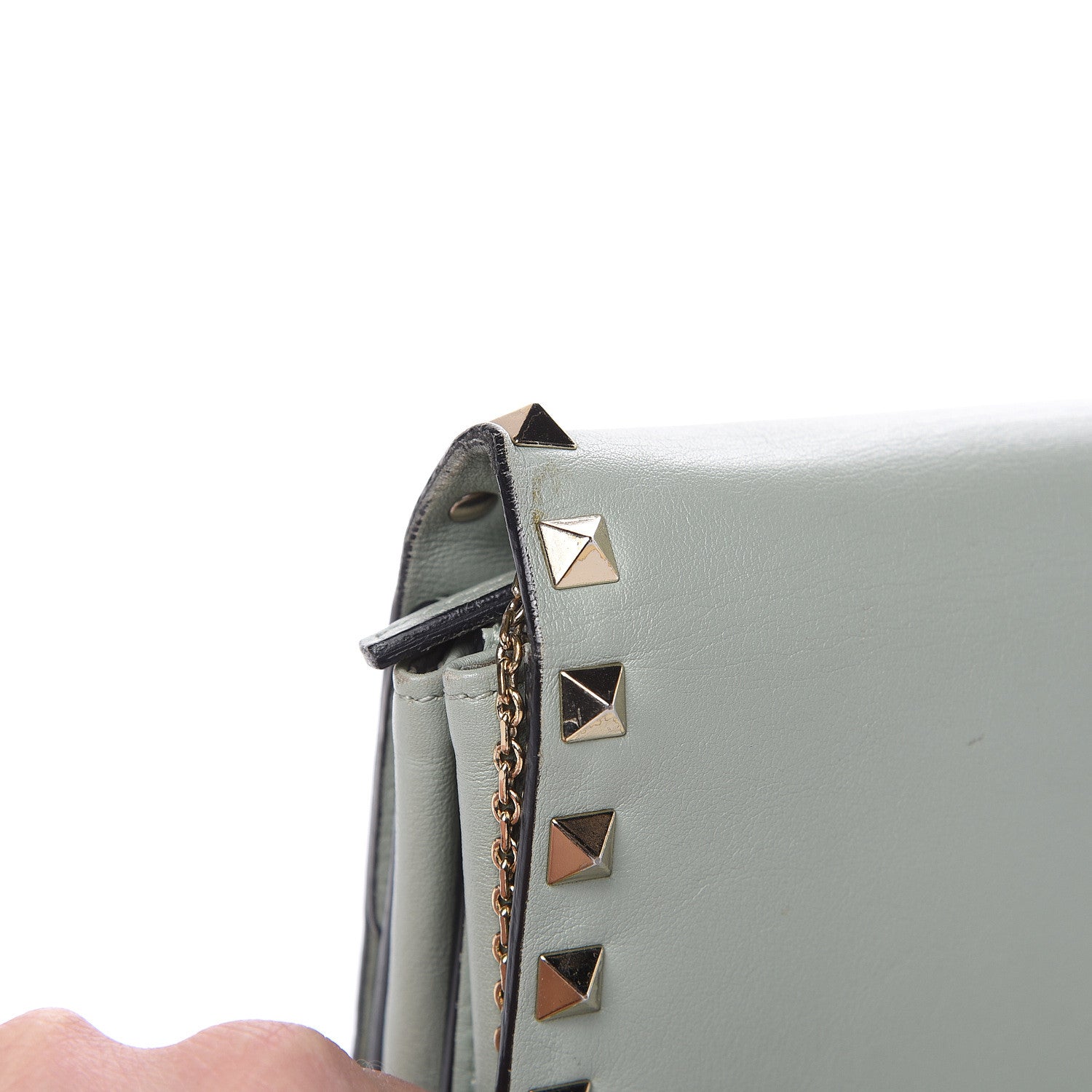 Valentino Garavani Calfskin Rockstud Wallet on Chain Water Green 11 of 15