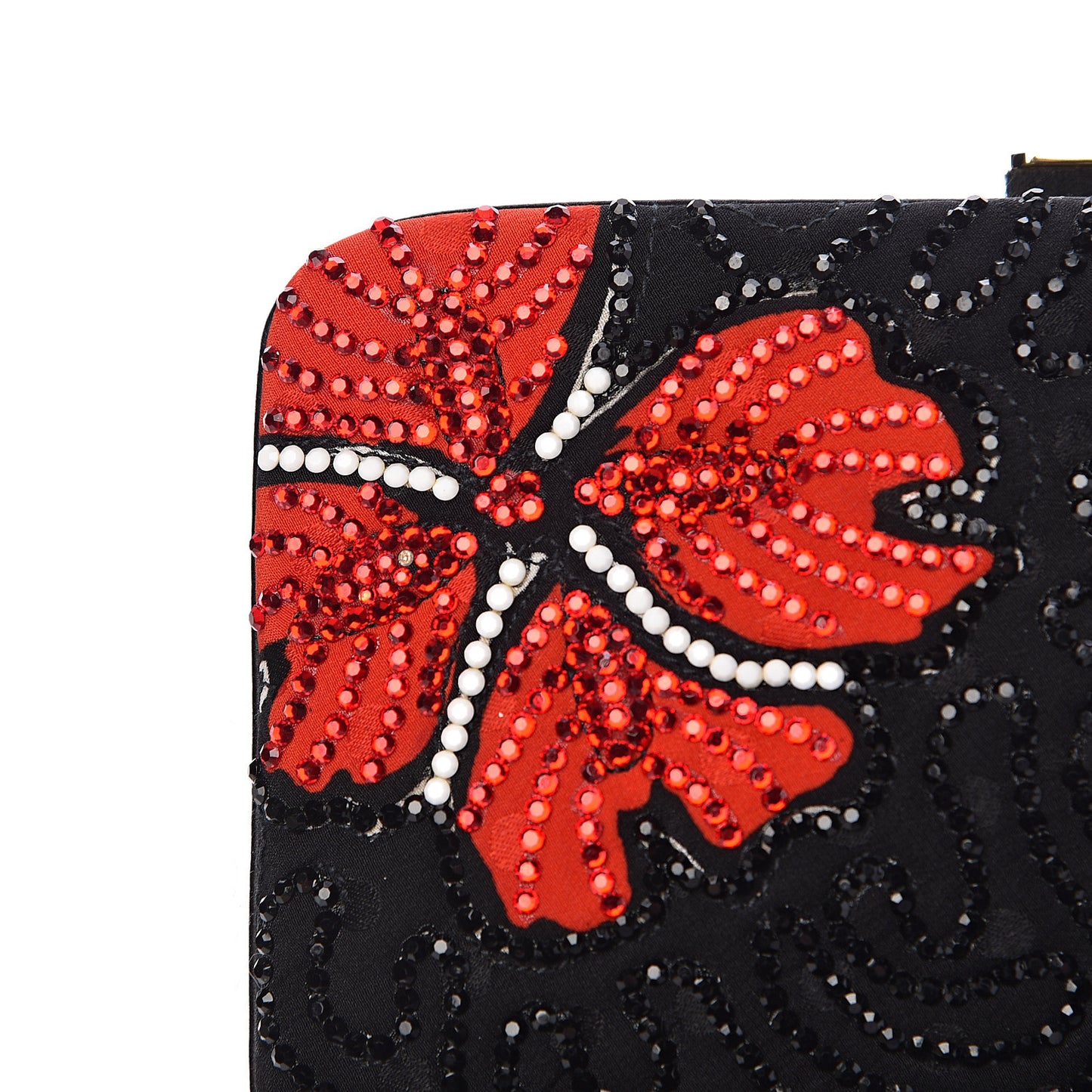 Fabric Crystal Flower Clutch Black