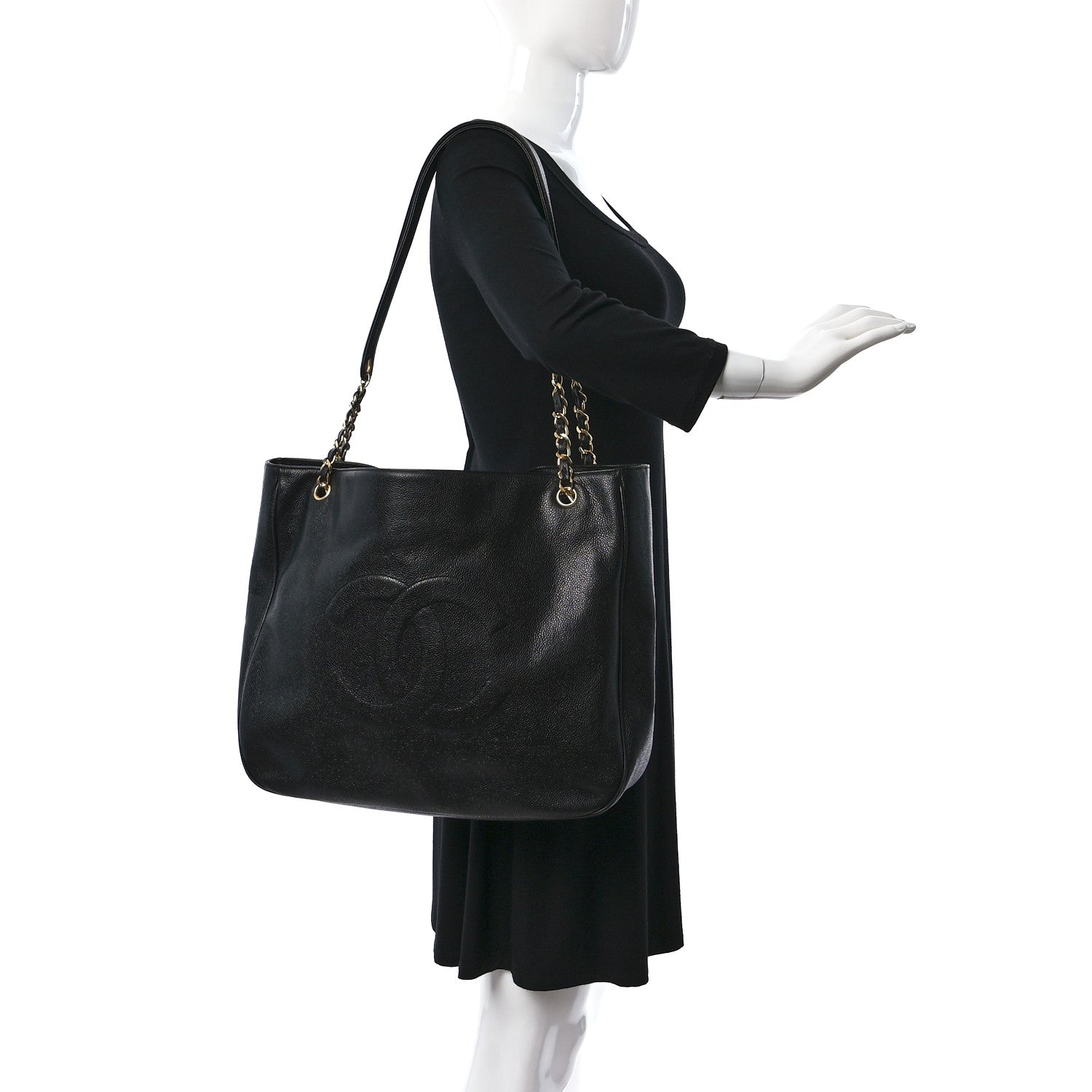 Chanel Caviar Large CC Shoulder Bag Black 2 of 10