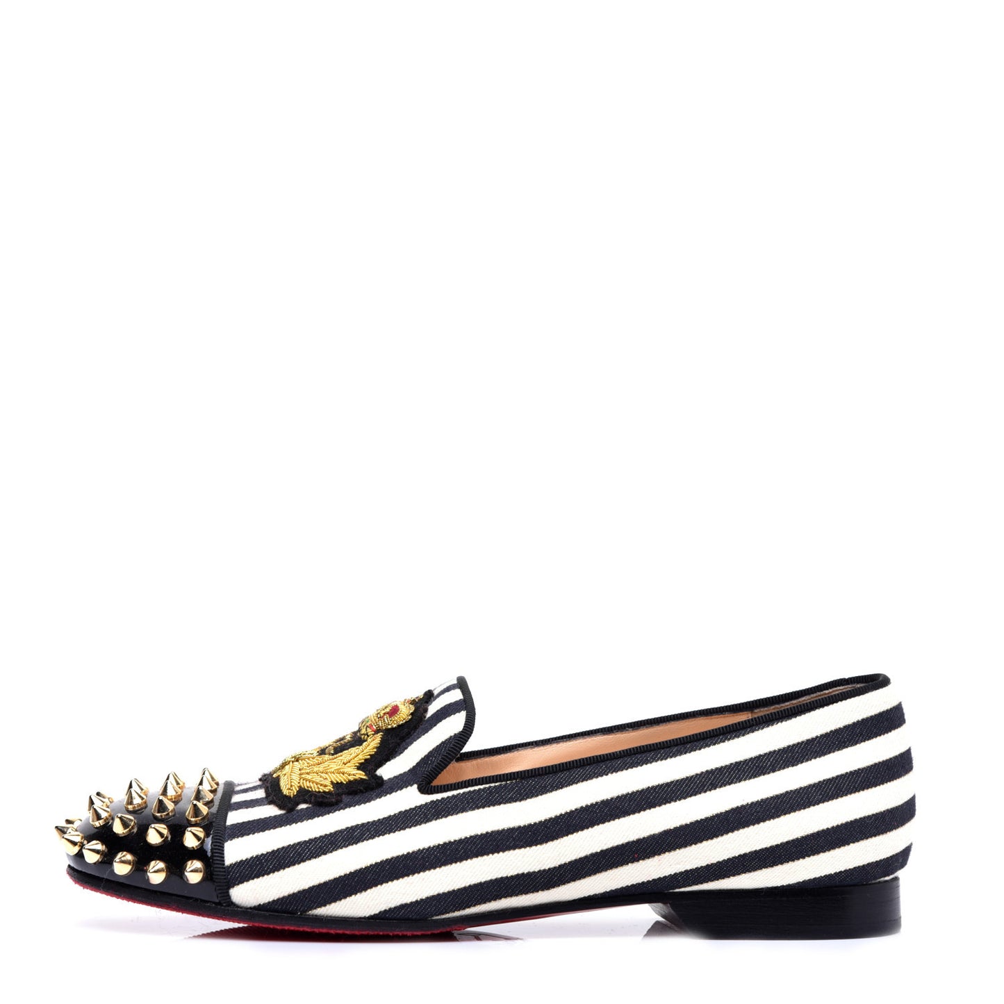 Toile Rayee Patent Spikes Womens Intern Flat Loafers 35.5 Black White