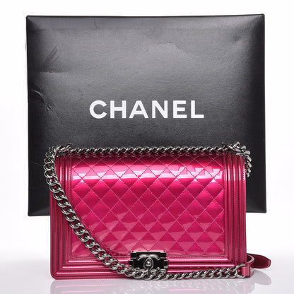 Chanel Metallic Patent Quilted New Medium Boy Flap Fuchsia 8 of 8