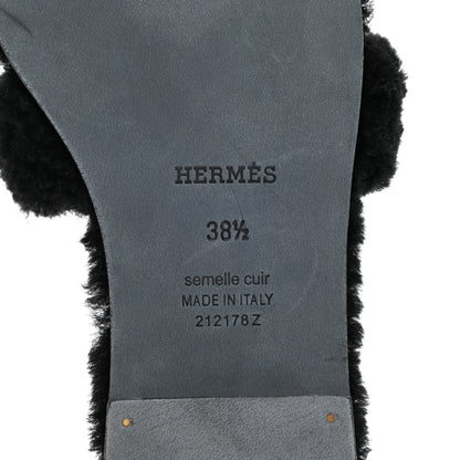 Hermes Woolskin Oran Sandals 38.5 Black 5 of 7