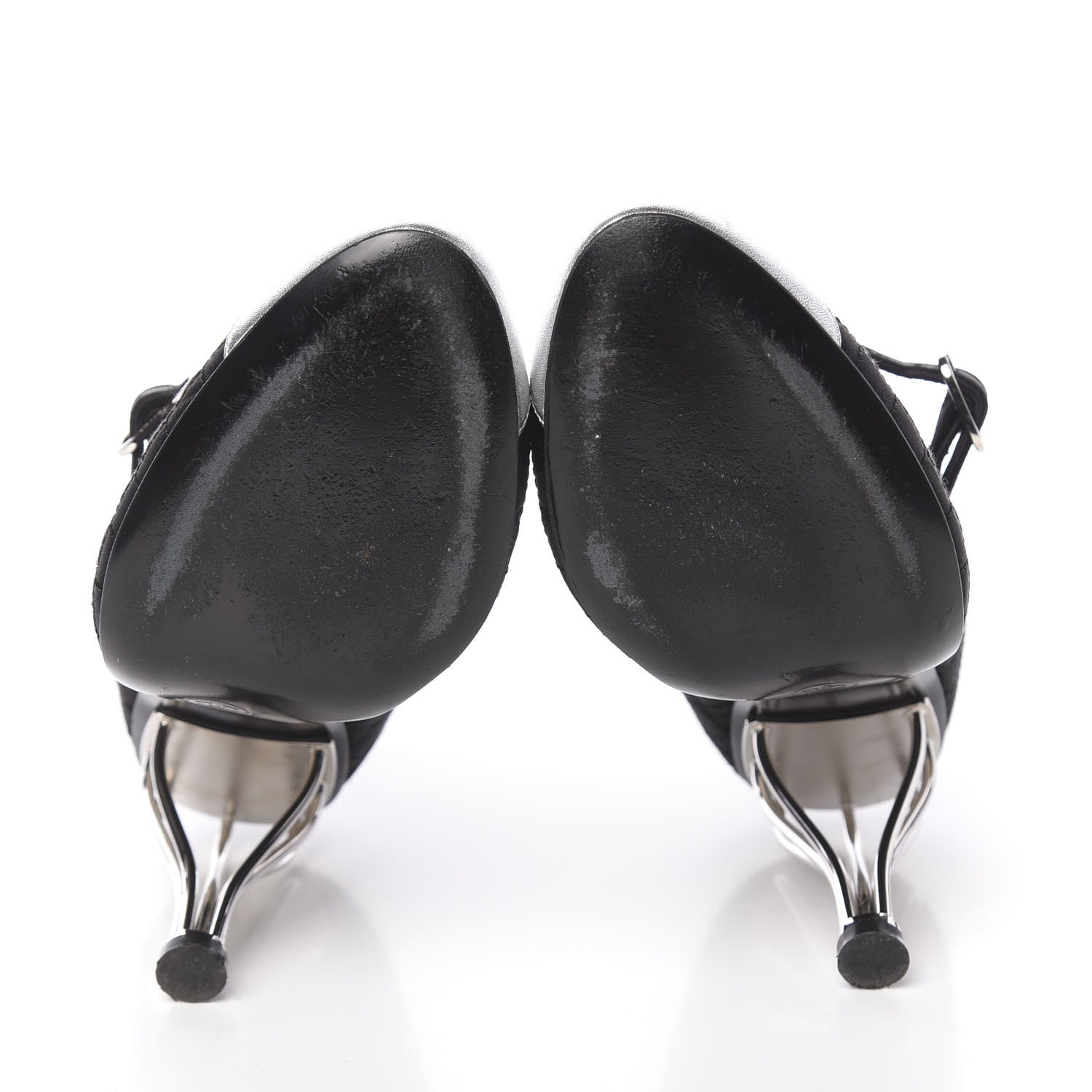 Chanel Satin Quilted Metallic Calfskin Cap Toe Mary Jane Pumps 38.5 Black 5 of 13