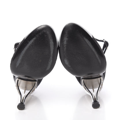 Chanel Satin Quilted Metallic Calfskin Cap Toe Mary Jane Pumps 38.5 Black 5 of 13