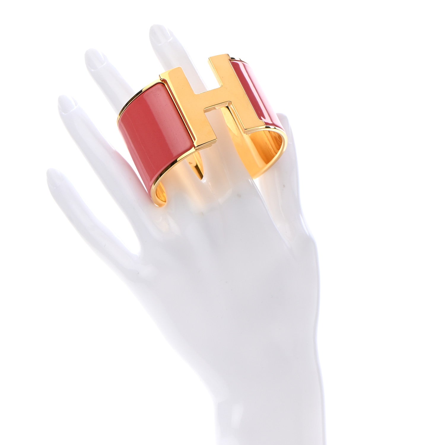 Hermes Enamel Extra Wide Clic Clac H Bracelet PM Rouge Corail 2 of 4