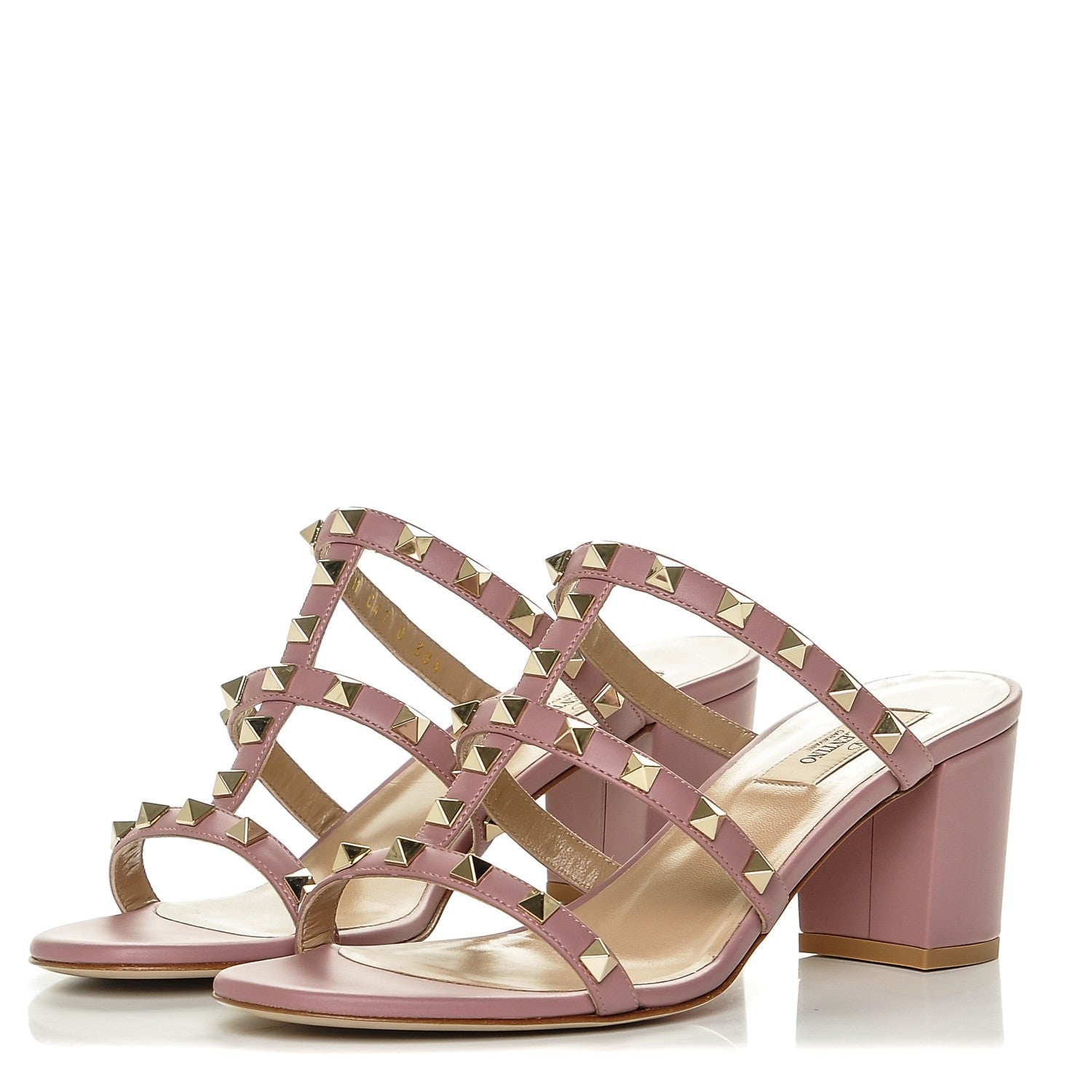 Valentino Garavani Calfskin Rockstud 60mm Caged Slide Sandals 38.5 Antique Rose 3 of 8