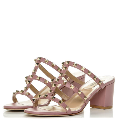 Valentino Garavani Calfskin Rockstud 60mm Caged Slide Sandals 38.5 Antique Rose 3 of 8