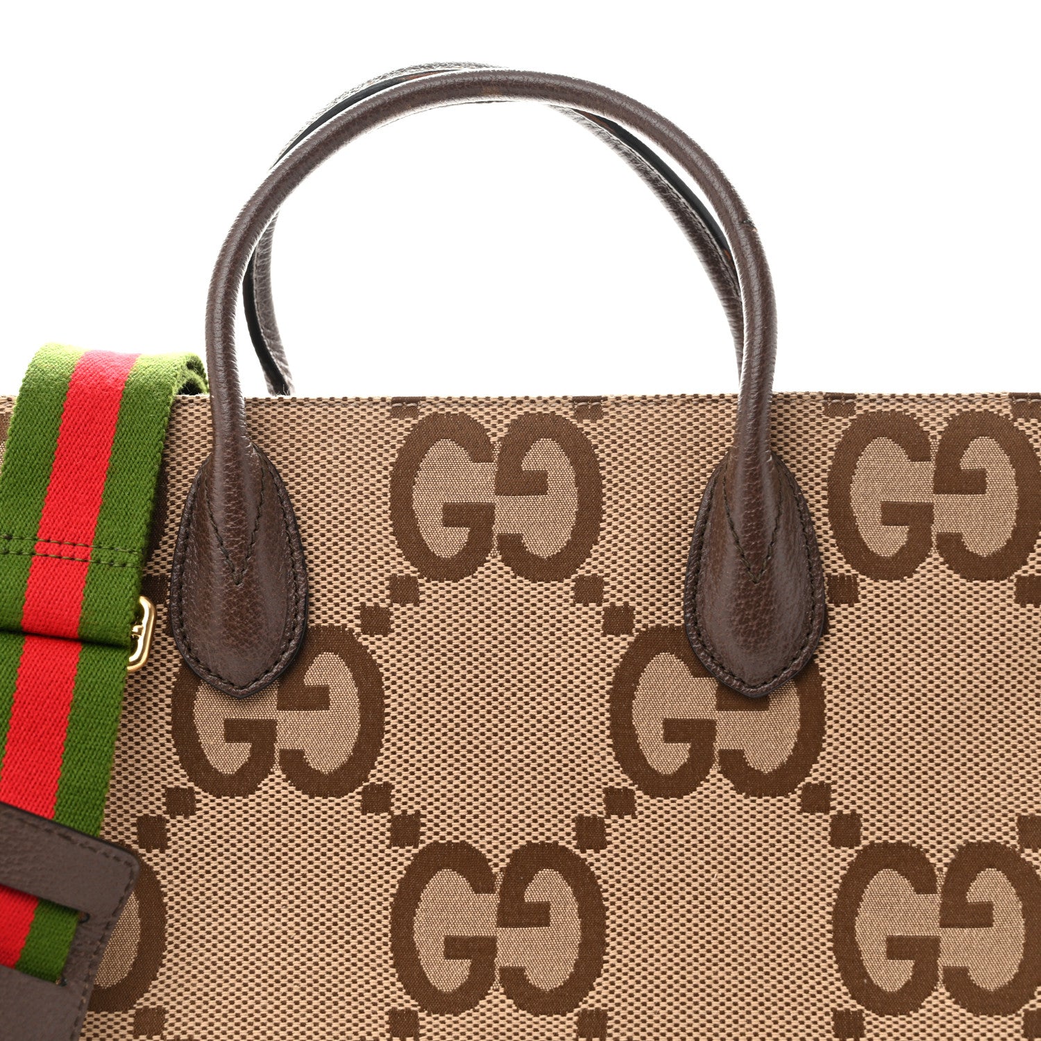 Gucci Monogram Jumbo GG Textured Dollar Calfskin Web Tote Bag Camel Ebony New Acero 8 of 15