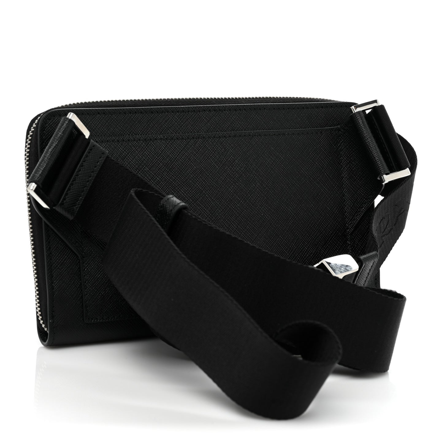 Saffiano Travel Double Zip Crossbody Belt Bag Black