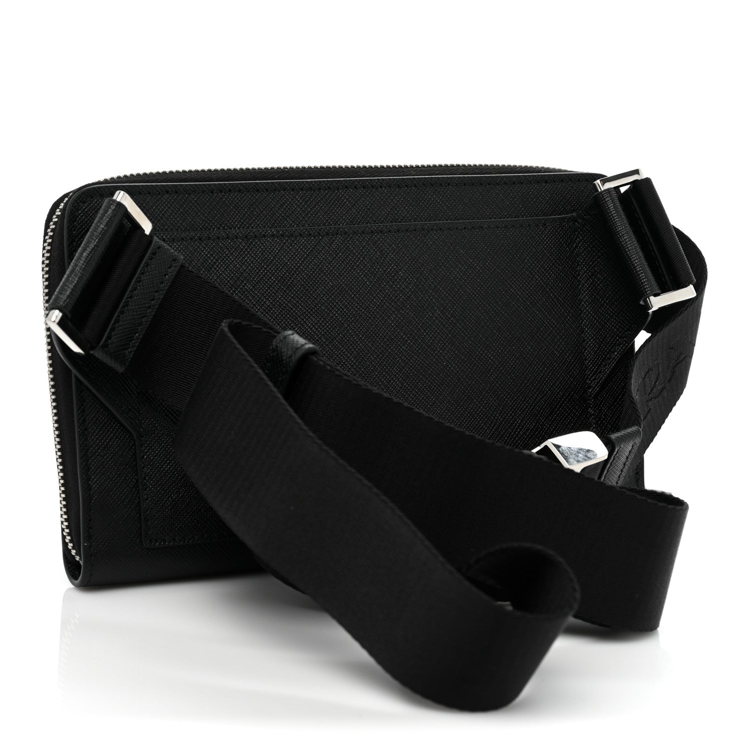 Prada Saffiano Travel Double Zip Crossbody Belt Bag Black 3 of 9