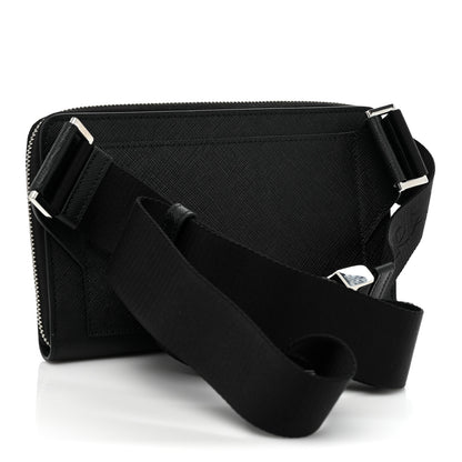 Prada Saffiano Travel Double Zip Crossbody Belt Bag Black 3 of 9