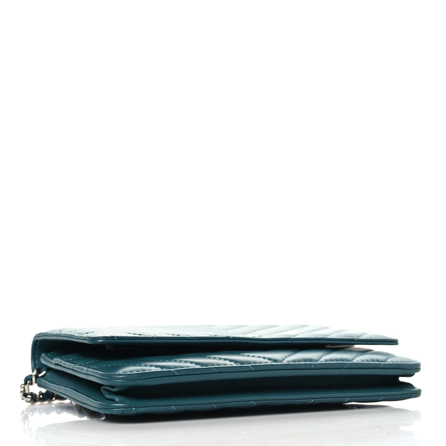 Chanel Lambskin Chevron Quilted Wallet On Chain WOC Turquoise 4 of 13