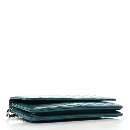 Chanel Lambskin Chevron Quilted Wallet On Chain WOC Turquoise 4 of 13
