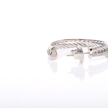 David Yurman Sterling Silver 14K White Gold Diamond Medium Crossover Hoop Earrings 4 of 5