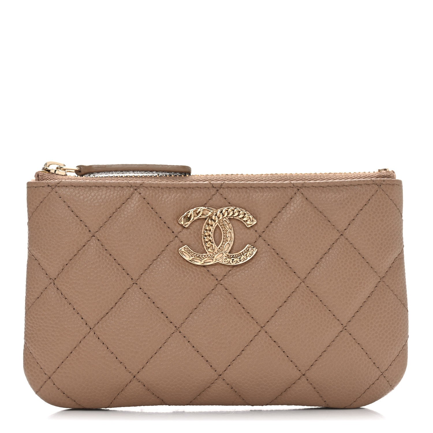 Chanel Caviar Quilted Small Multi Chain Cosmetic Case Beige 1 of 8