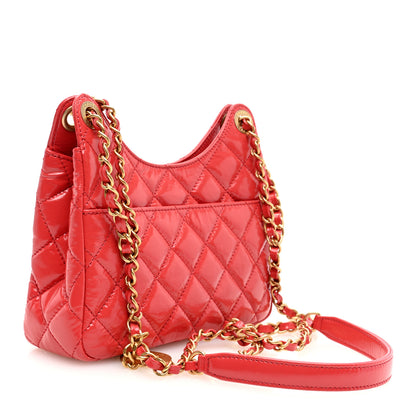 Chanel Shiny Crumpled Calfskin Quilted Small Wavy CC Hobo Red 3 of 10